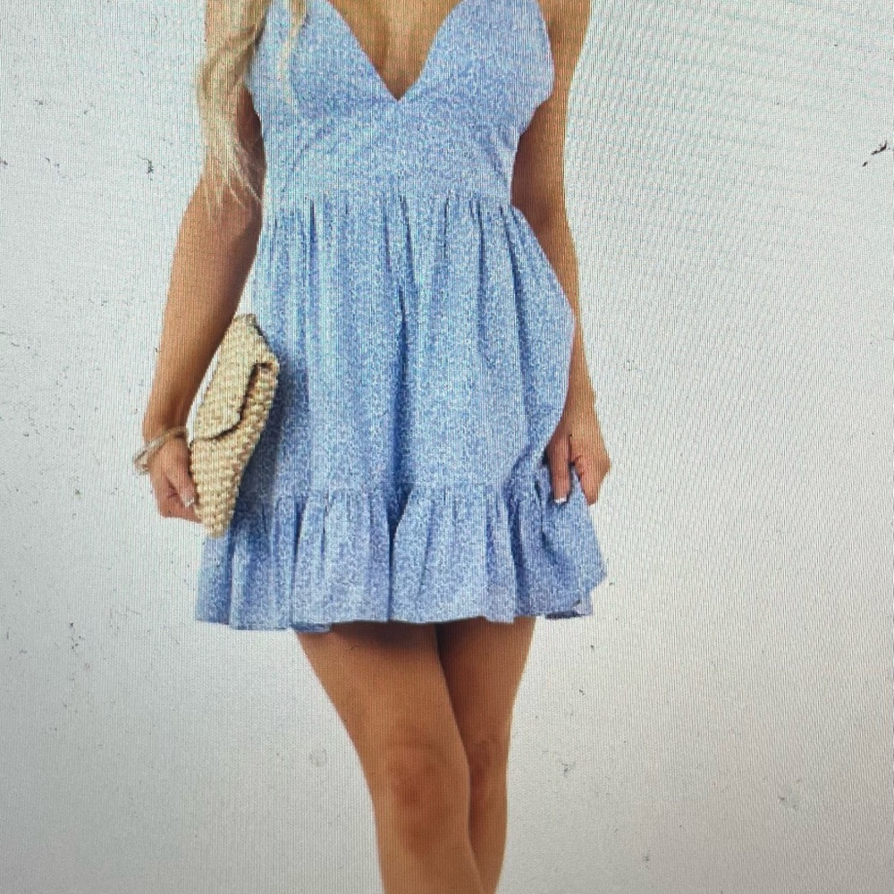 Chic Blue V-Neck Mini Dress